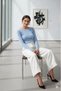 Women's Baby Blue Slim Fit Long Sleeve Blouse
