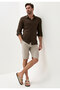 Slim Fit Linen Cotton Brown Summer Shirt - 4