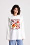 Women's Ecru Oversize Printed Cotton T-Shirt 31102 - 6