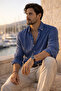Bien Cotton Linen Men's Shirt - Navy Blue - 3