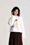 Women's Ecru Wide Sleeve Oversize Printed T-Shirt 31100 - 6