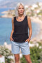 Women's Black 100% Cotton Muslin Dirty Stitching Strappy Layered Casual Basic Undershirt Blouse 3423242