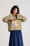 Women's Khaki Wide Sleeve Oversize Printed T-Shirt 31100 - 4