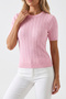 Pink Crew Neck Short Sleeve Knitwear Sweater Slim Fit Hair Knit Patterned