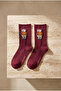 Women's Teddy Patterned Elastic Modal Socks Burgundy - 3