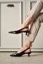 Women's Black Patent Leather Slingback Pointed Toe Short Heeled Shoes Tr20Ms04E - 6