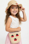 Girl's Cherry Figured Gift Beige Wicker Set |   Cream Hat and Bag Set - 4
