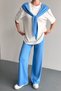 Women's Modal Fabric Short Sleeve Scarf T-Shirt Set 3196 - 4
