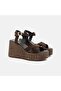 Women's Bitter Brown Metal Buckle Wedge Heeled Suede Sandals