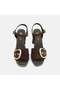 Women's Bitter Brown Metal Buckle Platform Heeled Suede Sandals - 6