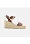 Women's Brown Bone Buckle Wedge Heeled Leather Sandals - 2