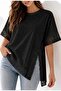 New Season Women's Crew Neck Modal Cotton Lace Detailed Asymmetrical Cut Basic Short Sleeve T-Shirt