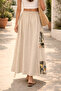 Patch Detailed Elastic Waist Italian Linen Skirt - 2