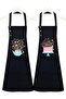 Kitchen Apron Set of 2 Stain-Proof Water-Repellent Fabric Fade-Free Print Floral Cake and Teapot Patterned - 3