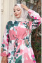 Modal Fabric Waist Tie Patterned Dress 0161-02 Dusty Rose - 4