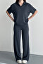 Women's Modal Fabric Half Sleeve Polo Collar Tracksuit Set 1210 - 3