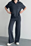 Women's Modal Fabric Half Sleeve Polo Collar Tracksuit Set 1210 - 4