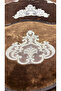 Milas Non-Slip Base, Velvet Lace Detailed 3-Piece Super Luxury Oval Bath Mat Set Dark Brown - 9