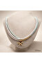 Dd43 Green White Triple Gold Starfish Layered Design Necklace with Heart Charm - 3