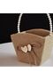 Rustic Kraft Flower Girl Basket,Pearl Handle,Heart Shaped Petal Basket,Vintage Wedding - 3