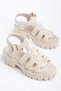 Women's Beige Knitwear Knitted High-Sole Sandals with Buckle Detail