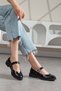 Women's Black Patent Leather Mary Jane Ballerina Buckle Low Heel Shoes