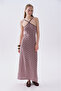 Women's Brown Jacquard Strappy Halter Neck Long Dress