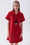 Women's Red Polo Collar Short Sleeve Mini Dress with Pocket Detail - 4