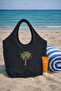 Palm Tree Detailed Mesh Knitted Beach Bag, Women's Shoulder Bag - 2