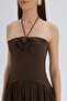 Elisa Rose Detail Dark Brown Long Dress - 7