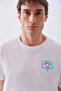 Men's White Comfort Fit Embroidered Crew Neck T-Shirt - 4