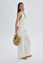 Alidah Pleated Ecru Wide Leg Trousers - 4