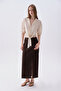 Women's Brown Button Detailed Midi Linen Skirt