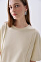 Women's Yellow Ribbed Stitched Oversize Crew Neck T-Shirt - 4