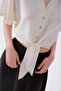 Women's Off-White Tie-Up Crop Short Sleeve Shirt - 3