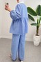 Tied Front, Segmented Sleeve Elasticized Suit - Blue - 3