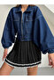 Balloon Sleeve Denim Jacket with Flap Pockets - Navy Blue - 4