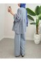 Tied Front, Segmented Sleeve Elasticized Suit - Ice Blue - 4