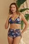 High Waist Gathering Mosaic Floral Bikini Set