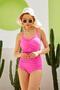 High Waist Recovery Chest Gathered Pink Bikini Set - 5