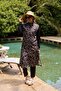Full Covered Hijab Swimsuit Black and White Striped High Collar - 2