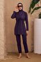 Full Covered Swimsuit Double Breasted Look Butterfly Model Purple - 2