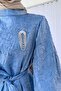 Brooch Detail Hijab Dress - Blue - 4