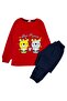 Girl's 100% Cotton Red Best Friend Teddy Bear Patterned Long Sleeve Winter Pajama Set - 2