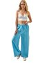 Women's Linen Turquoise Palazzo Wide Leg High Waist Summer Trousers