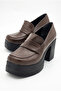 Women's Special Design Platform Heeled Dark Brown Loafer Shoes - 3