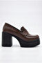 Women's Special Design Platform Heeled Dark Brown Loafer Shoes - 2