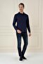Slim Fit Cotton Long Sleeve Buttoned Navy Blue Polo Collar T-Shirt Ts 893 - 2