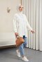 Ecru Openwork Floral Embroidered Knitwear Cardigan - Buttoned - 3