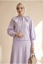 Lace Ruffled Collar Pure Linen Look Skirt Suit -Lilac - 4